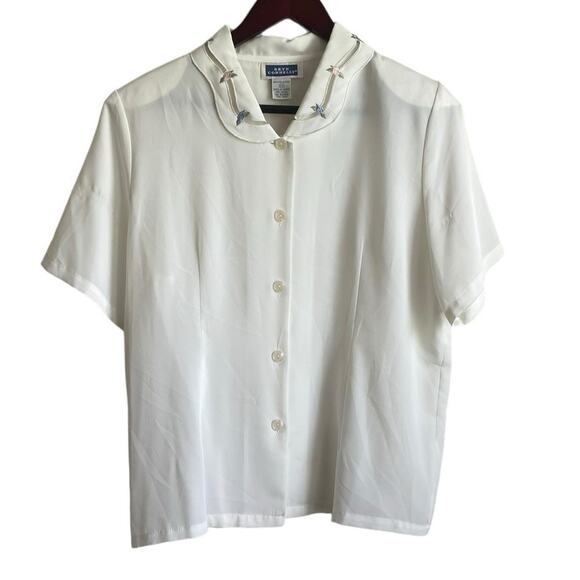 Vintage‎ Bryn Connelly Women Top 12 Ivory Embroider Collar Sheer Romantic Dainty - Picture 1 of 10